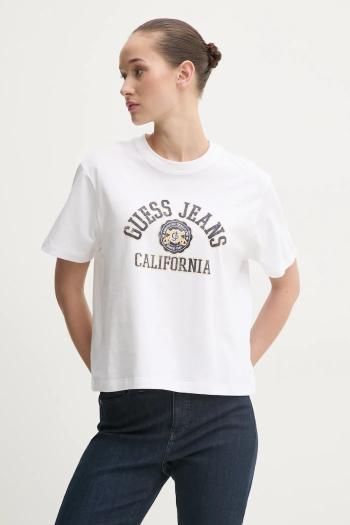 Bavlnené tričko Guess Jeans dámske, biela farba, W5RI43 K8HM0