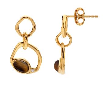 Hot Diamonds Módne pozlátené náušnice s tigriím okom a diamantom Gemstones DE816