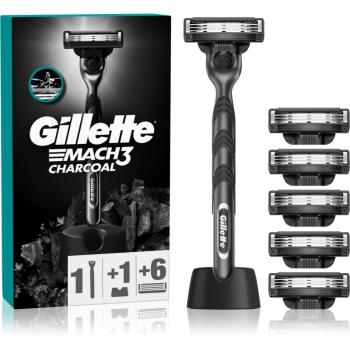 Gillette Mach3 Charcoal holiaci strojček so stojančekom + náhradné hlavice 6 ks