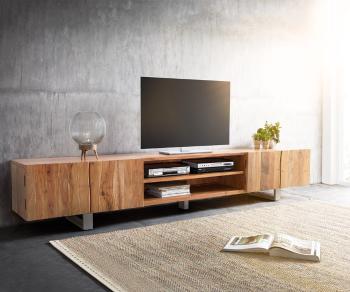 TV stolík Live Edge 300 cm prírodná akácia 4 dvierka 2 priehradky