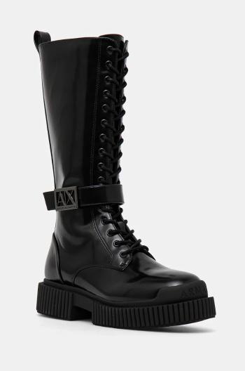 Vysoké čižmy Armani Exchange dámske, čierna farba, na platforme, XDO017 XV876 00002