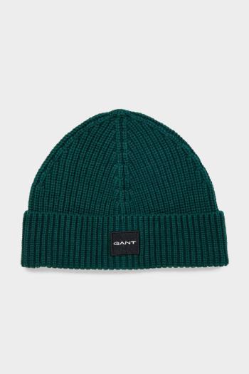 SAPKA GANT UNISEX. COTTON RIB KNIT BEANIE TARTAN GREEN