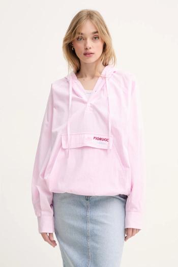Bavlnená mikina Fiorucci Gingham Logo Hoodie Shirt dámska, ružová farba, s kapucňou, vzorovaná, W02SPTLO286CO01PN02