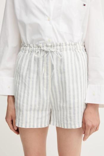 Ľanové šortky Tommy Hilfiger biela farba, vzorovaná, vysoký pás, WW0WW45773