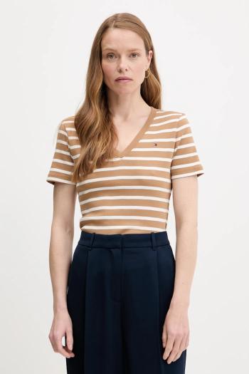 Bavlnené tričko Tommy Hilfiger dámske, hnedá farba, WW0WW40584