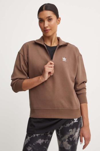 Mikina adidas Originals Essentials Halfzip Sweatshirt dámska, hnedá farba, s nášivkou, IR5938