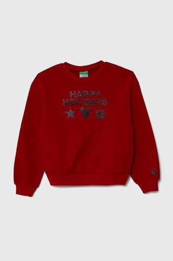 Detská mikina United Colors of Benetton x Disney červená farba, s potlačou