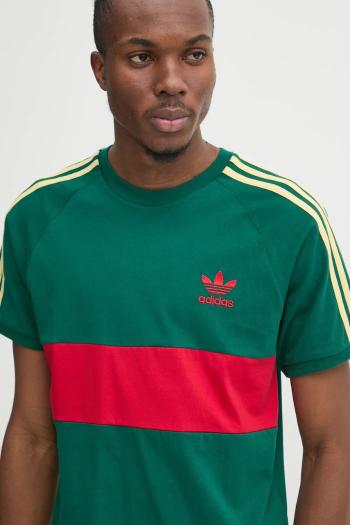 Bavlnené tričko adidas Originals 3S PANEL pánske, zelená farba, vzorované, JD4277