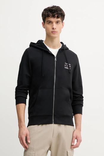 Bavlnená mikina Tommy Hilfiger pánska, čierna farba, s kapucňou, jednofarebná, MW0MW39250