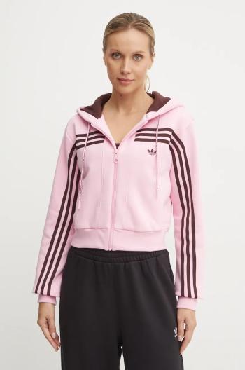 Mikina adidas Originals 70s Short Fullzip Fleece Hoodie dámska, ružová farba, s kapucňou, s nášivkou, JN7665