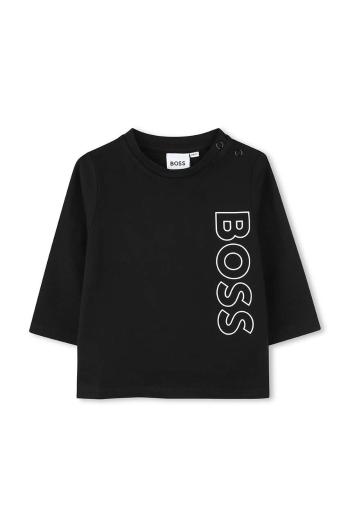 Detské bavlnené tričko s dlhým rukávom BOSS čierna farba, s potlačou, J51293