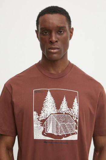Tričko Jack Wolfskin Freeroamer pánske, hnedá farba, s potlačou, A63860