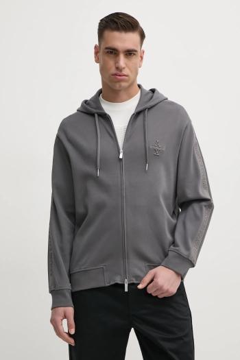 Mikina Armani Exchange pánska, šedá farba, s kapucňou, s nášivkou, 6DZMLC ZJNNZ