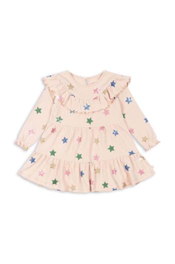 Dievčenské bavlnené šaty Konges Sløjd MALLI GLITTER DRESS GOTS béžová farba, mini, áčkový strih, KS101594