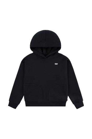 Detská mikina Levi's BATWING CHEST HIT HOODIE čierna farba, s kapucňou, jednofarebná, 3EL078