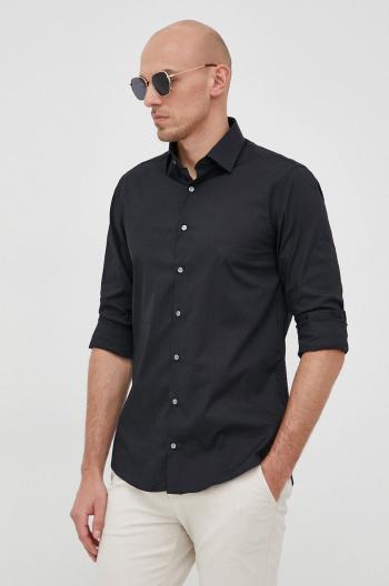 Košeľa Calvin Klein pánska, čierna farba, slim, s klasickým golierom