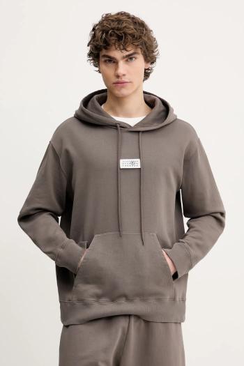 Bavlnená mikina MM6 Maison Margiela pánska, hnedá farba, s kapucňou, s nášivkou, SH0GU0018