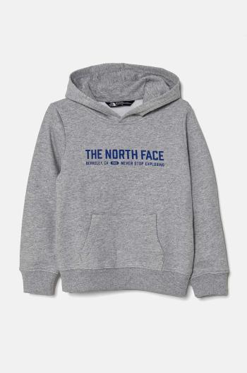 Detská mikina The North Face VARSITGRAPHIC RELAXED HOODIE šedá farba, s kapucňou, s potlačou, NF0A89HBDYX1