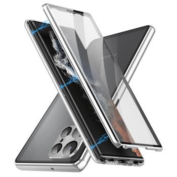 Magnetický kryt 360 pre Samsung Galaxy S25 Ultra 5G strieborný