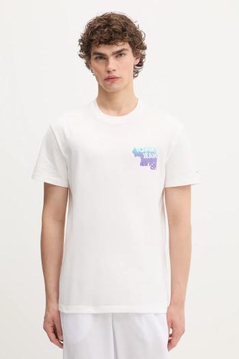 Bavlnené tričko Tommy Jeans pánske, biela farba, s potlačou, DM0DM21589