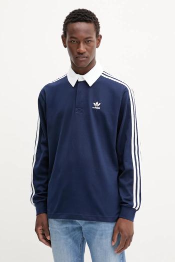 Bavlnené tričko s dlhým rukávom adidas Originals Rugby Polo tmavomodrá farba, s nášivkou, JY1400