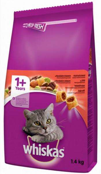 WHISKAS Adult cat granule pre mačky s hovädzím mäsom 1,4kg