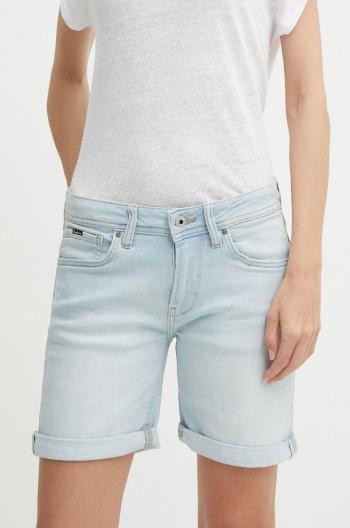 Rifľové krátke nohavice Pepe Jeans SLIM SHORT MW dámske, jednofarebné, stredne vysoký pás, PL801120RH6
