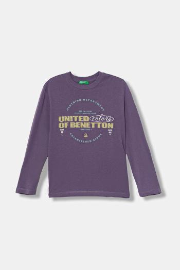 Detská bavlnená košeľa s dlhým rukávom United Colors of Benetton fialová farba, s potlačou, 3I1XC10Q3