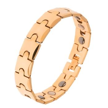 Tungstenový náramok, zlatá farba, motív puzzle, magnetické guličky 