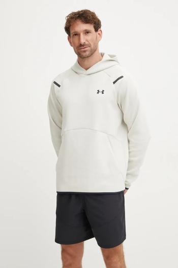 Mikina Under Armour Unstoppable Fleece pánska, béžová farba, s kapucňou, s potlačou, 1389350