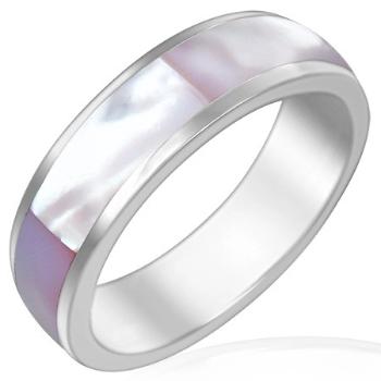 Obrúčka z lesklej ocele s ružovkastou perleťou - Veľkosť: 57 mm