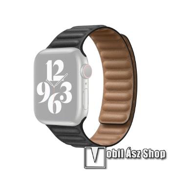 Okosóra szíj - valódi bőrpánt, mágneses - FEKETE - Apple Watch Series 1/2/3 42mm / 4/5/6/SE 44mm / 7/8 45mm / 10 46mm / Ultra / Ultra 2 49mm