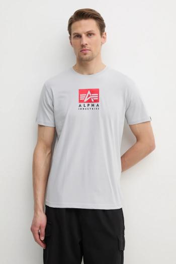 Bavlnené tričko Alpha Industries Satin Logo T pánske, šedá farba, s potlačou, 148513