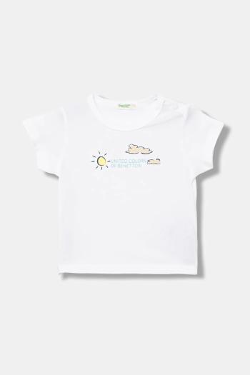 Detské bavlnené tričko United Colors of Benetton biela farba, 3I1XA1067