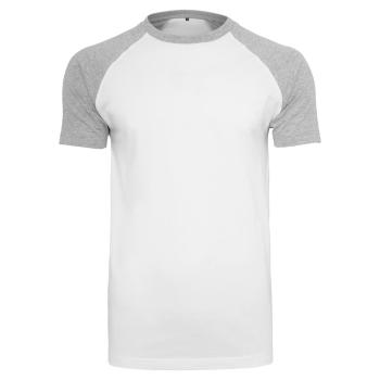 Build Your Brand Pánske dvojfarebné tričko s krátkym rukávom - Biela / šedý melír | XL