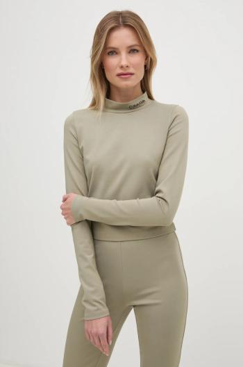 Tričko s dlhým rukávom Calvin Klein Jeans dámske, zelená farba, s polorolákom, J20J224763