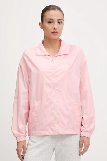 Bunda Guess ružová farba, prechodná, oversize, V5GL01 WH482