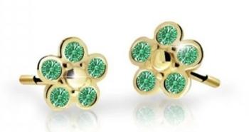 Cutie Jewellery Detské kvietkové náušnice zo žltého zlata C2744-30-X-1 zelená