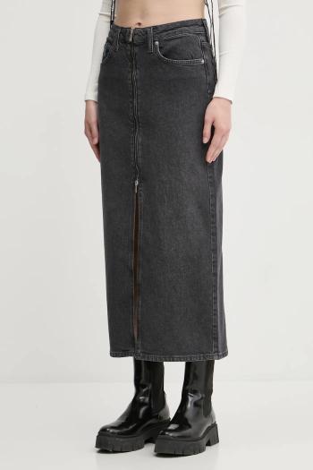 Rifľová sukňa Karl Lagerfeld Jeans šedá farba, midi, rovný strih, A1W12008