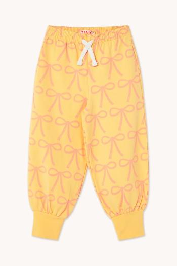 Detské tepláky Tinycottons BOWS SWEATPANT žltá farba, vzorované, SS25-057