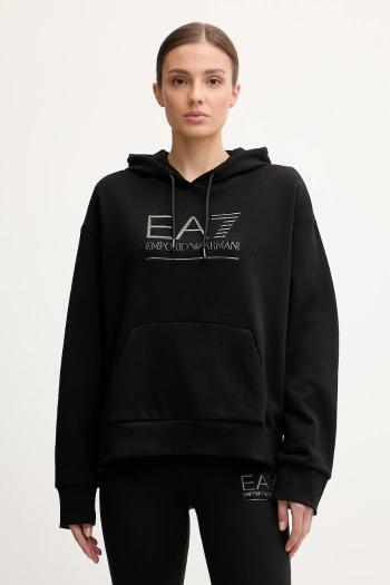 Mikina EA7 Emporio Armani čierna farba, s kapucňou, s nášivkou, AF10377-7W000422