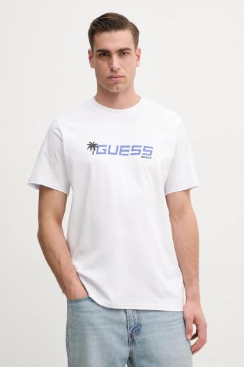 Bavlnené tričko Guess pánske, biela farba, s potlačou, F5GI06 I3Z14