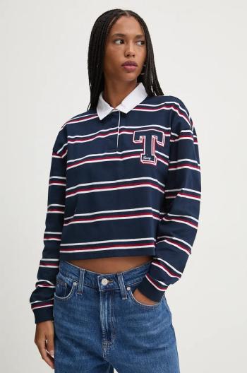 Bavlnené tričko s dlhým rukávom Tommy Jeans tmavomodrá farba, DW0DW18498