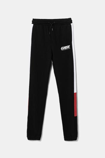 Detské bavlnené tepláky Guess čierna farba, s potlačou, L5RQ11 KA6R4