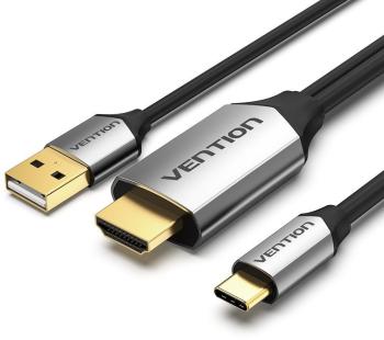 Videokábel Vention Type-C (USB-C) to HDMI Cable with USB Power Supply 1 m Black Metal Type