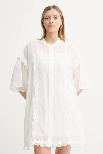 Šaty s prímesou hodvábu ISABELLE BLANCHE biela farba, mini, oversize, IS25SS-A078-T018