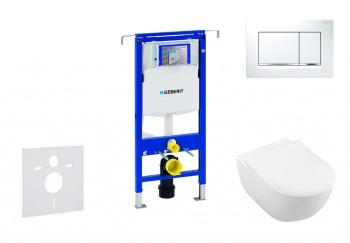 GEBERIT - Duofix Modul na závesné WC s tlačidlom Sigma30, biela/lesklý chróm + Villeroy Boch - WC a doska, DirectFlush, SoftClose, CeramicPlus 111.355.00.5 NI5
