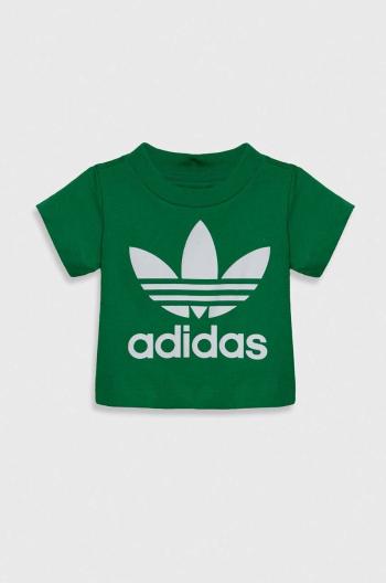 Detské bavlnené tričko adidas Originals TREFOIL TEE zelená farba, s potlačou