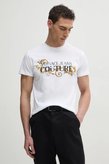 Bavlnené tričko Versace Jeans Couture pánske, biela farba, s potlačou, 78GAHC05 CJ01C