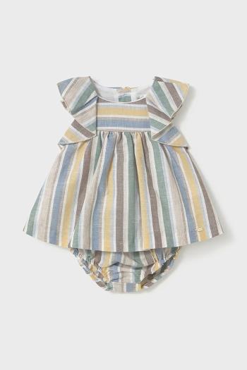 Detské šaty s prímesou ľanu Mayoral Newborn žltá farba, mini, áčkový strih, 1855